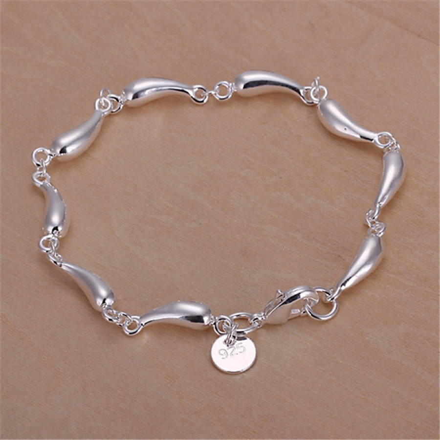 H209  Silver color Drop Bracelets for women Classic Chain for man Wedding party Christmas Gifts fashion Jewelry 20CM 8inches
