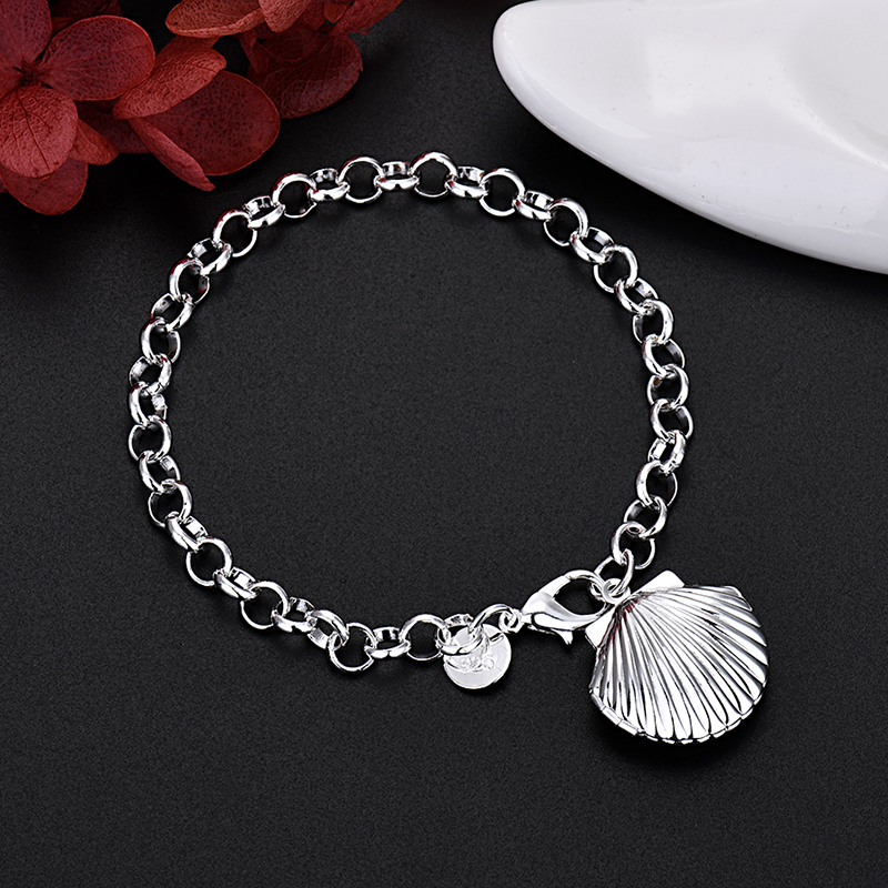 LH091  Silver color Charms seashell Bracelets for women Classic Chain for man Wedding party Christmas Gifts fashion Jewelry 20CM 8inches