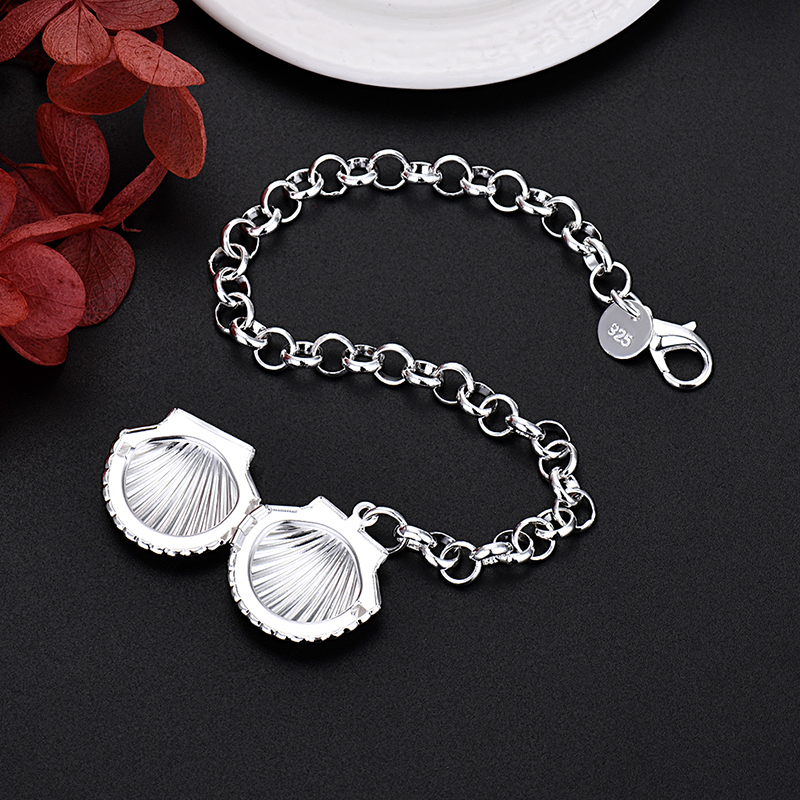 LH091  Silver color Charms seashell Bracelets for women Classic Chain for man Wedding party Christmas Gifts fashion Jewelry 20CM 8inches