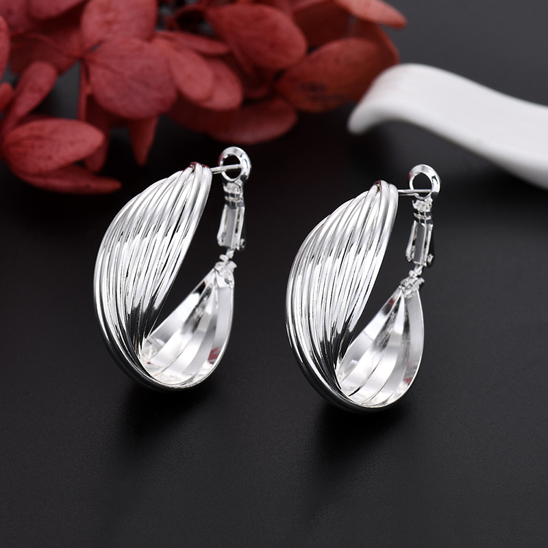 LE052 925 Stamp Silver color Stud Earrings for Women Jewelry All-match Trend Hollow water drop Earrings wedding Christmas Gifts