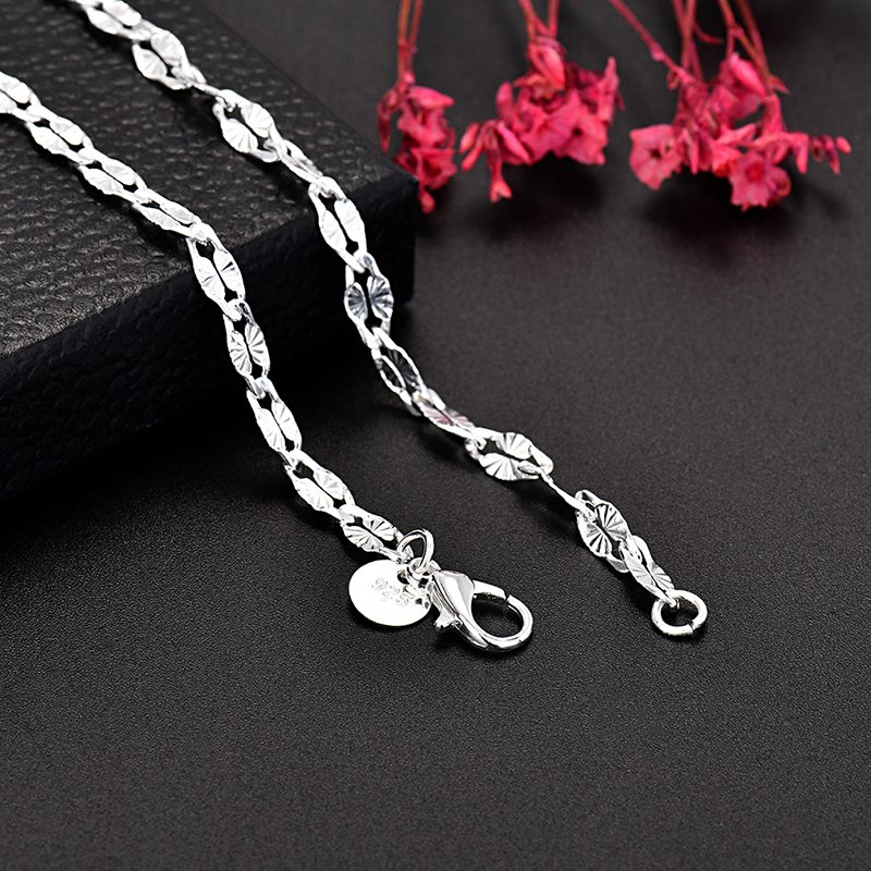 N009   925 LOGO 4MM flat chains Necklaces for Men Women Lady wedding party Jewelry Christmas gifts 45-75cm