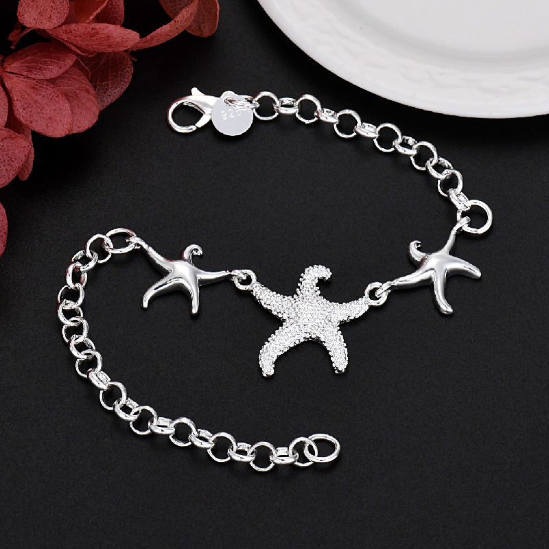 LH095  Silver color Charms star Bracelets for women Classic Chain for man Wedding party Christmas Gifts fashion Jewelry 20CM 8inches