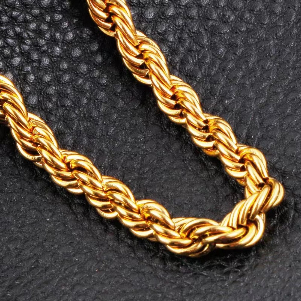 K01  ,4MM   18K Stamp, 18K  Gold color Necklaces for woman men classic Jewelry 16-24 Inches Exquisite 4MM rope chain party Gift   Does not fade