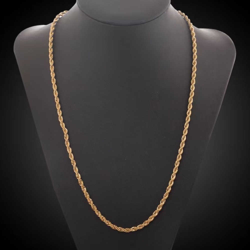 K01  ,4MM   18K Stamp, 18K  Gold color Necklaces for woman men classic Jewelry 16-24 Inches Exquisite 4MM rope chain party Gift   Does not fade