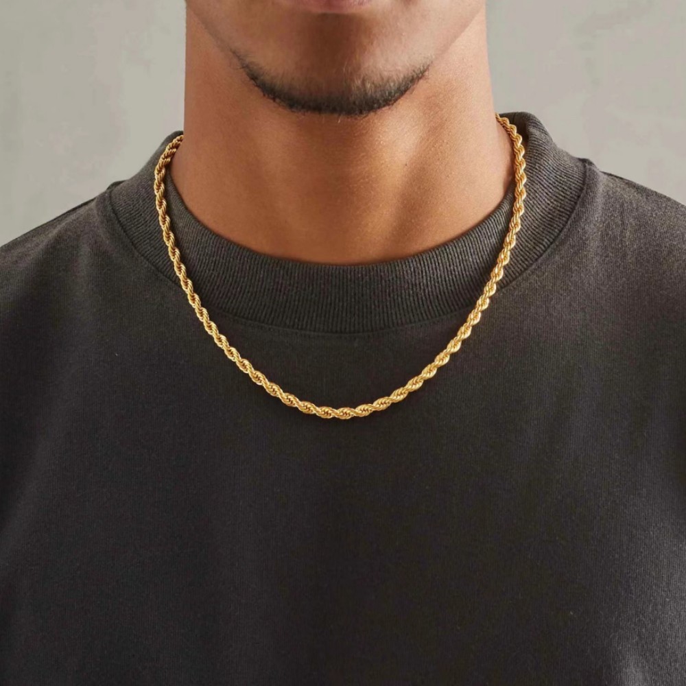 K01  ,4MM   18K Stamp, 18K  Gold color Necklaces for woman men classic Jewelry 16-24 Inches Exquisite 4MM rope chain party Gift   Does not fade