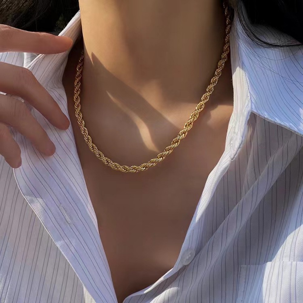 K01  ,4MM   18K Stamp, 18K  Gold color Necklaces for woman men classic Jewelry 16-24 Inches Exquisite 4MM rope chain party Gift   Does not fade
