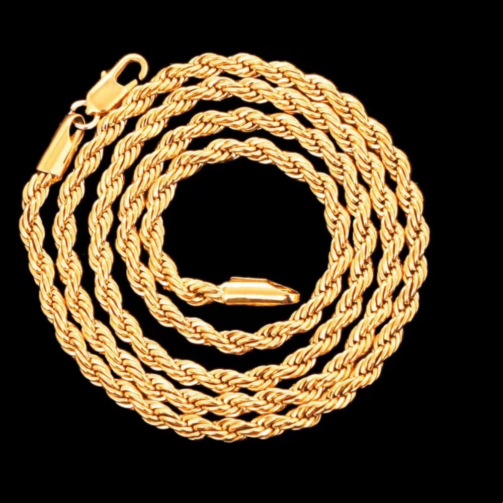 K01  ,4MM   18K Stamp, 18K  Gold color Necklaces for woman men classic Jewelry 16-24 Inches Exquisite 4MM rope chain party Gift   Does not fade
