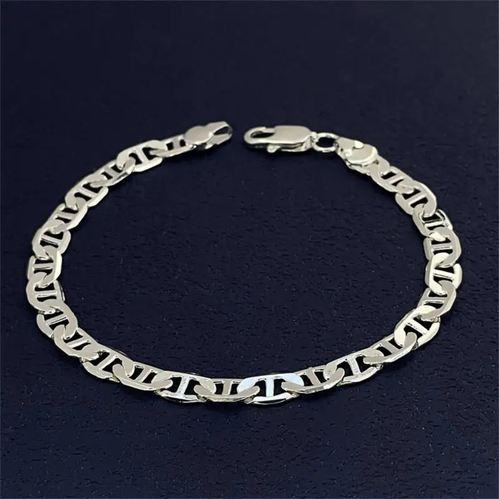 H018  Silver color Charms Stamped 925 - Bracelets 6MM chain  for women Classic Chain for man Wedding party Christmas Gifts fashion Jewelry 20CM 8inches