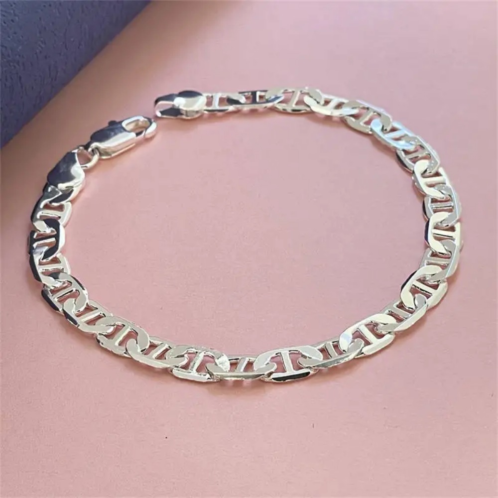 H018  Silver color Charms Stamped 925 - Bracelets 6MM chain  for women Classic Chain for man Wedding party Christmas Gifts fashion Jewelry 20CM 8inches