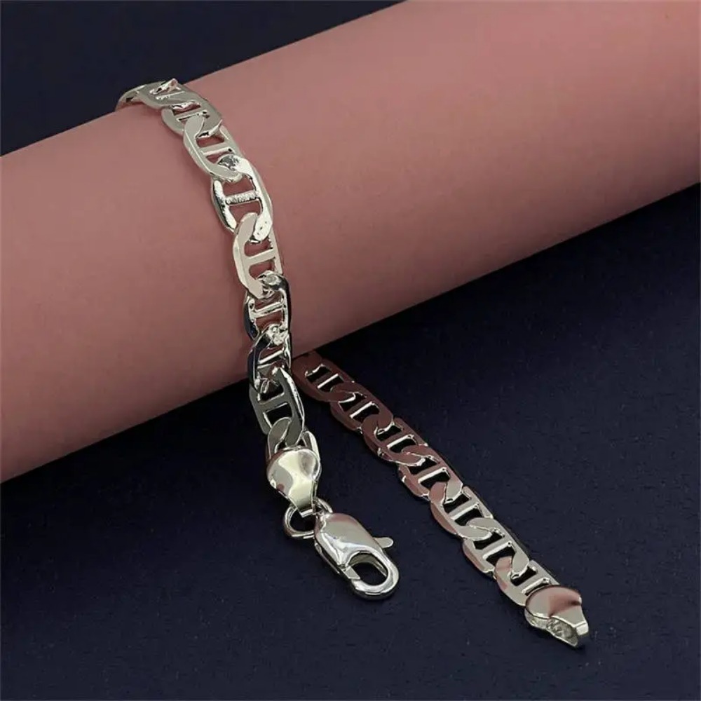 H018  Silver color Charms Stamped 925 - Bracelets 6MM chain  for women Classic Chain for man Wedding party Christmas Gifts fashion Jewelry 20CM 8inches