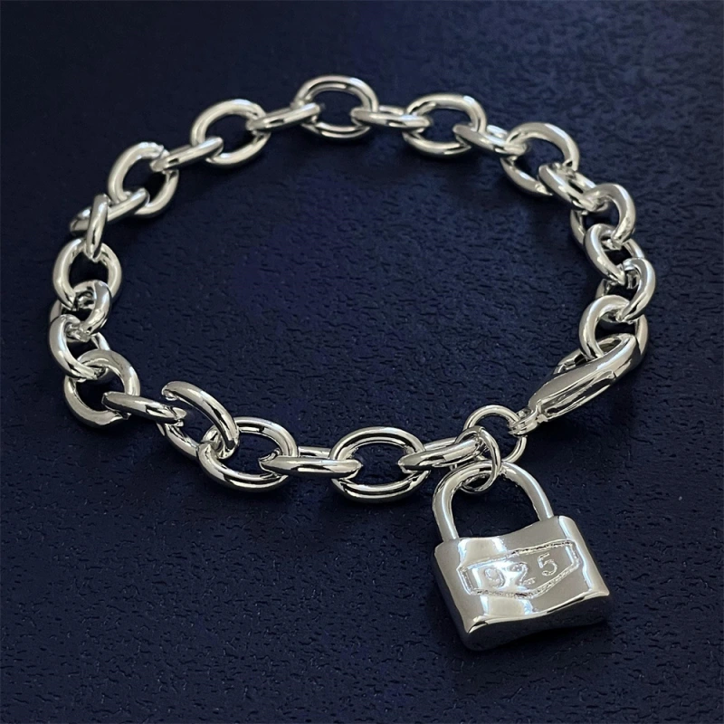 LH097  Silver color Charms Lock Bracelets for women Classic Chain for man Wedding party Christmas Gifts fashion Jewelry 20CM 8inches