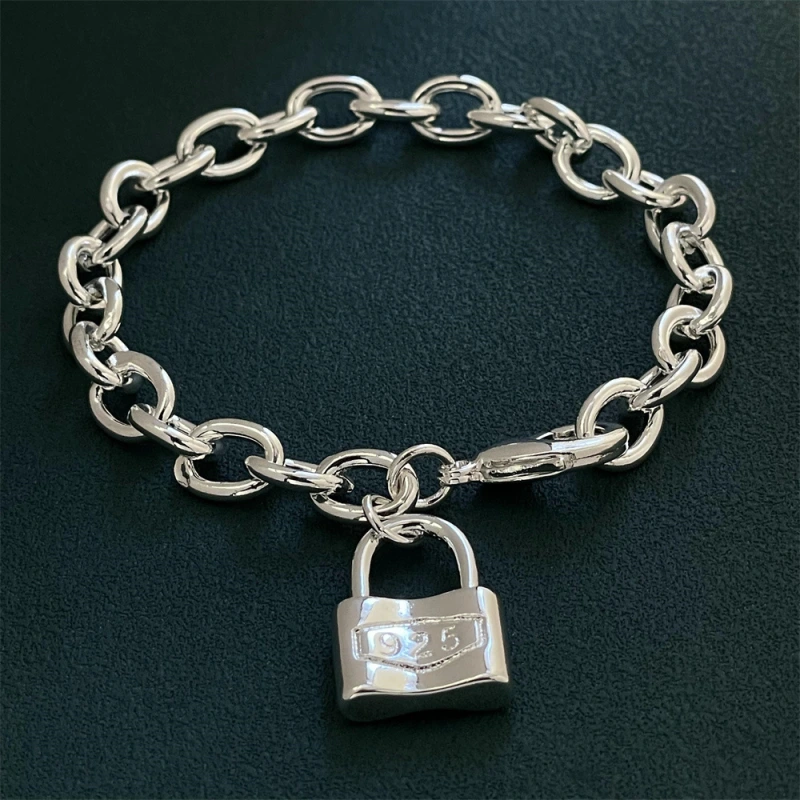 LH097  Silver color Charms Lock Bracelets for women Classic Chain for man Wedding party Christmas Gifts fashion Jewelry 20CM 8inches