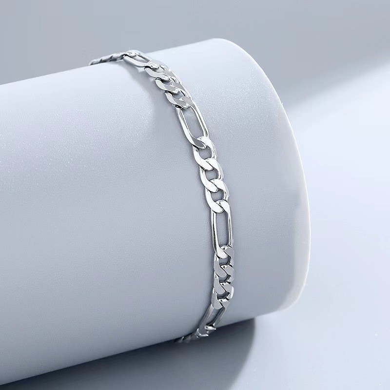 H047 charm 4MM chain Silver color Charms Bracelets for women Classic Chain for man Wedding party Christmas Gifts fashion Jewelry 20CM 8inches