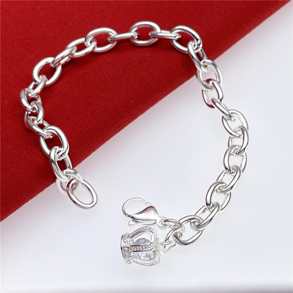 H068 charm crown Silver color Charms Bracelets for women Classic Chain for man Wedding party Christmas Gifts fashion Jewelry 20CM 8inches