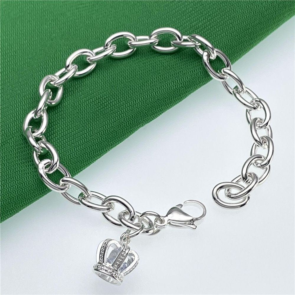 H068 charm crown Silver color Charms Bracelets for women Classic Chain for man Wedding party Christmas Gifts fashion Jewelry 20CM 8inches