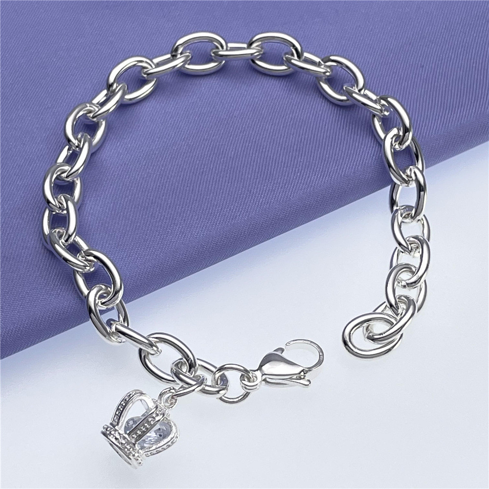 H068 charm crown Silver color Charms Bracelets for women Classic Chain for man Wedding party Christmas Gifts fashion Jewelry 20CM 8inches