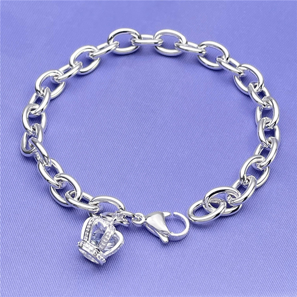H068 charm crown Silver color Charms Bracelets for women Classic Chain for man Wedding party Christmas Gifts fashion Jewelry 20CM 8inches