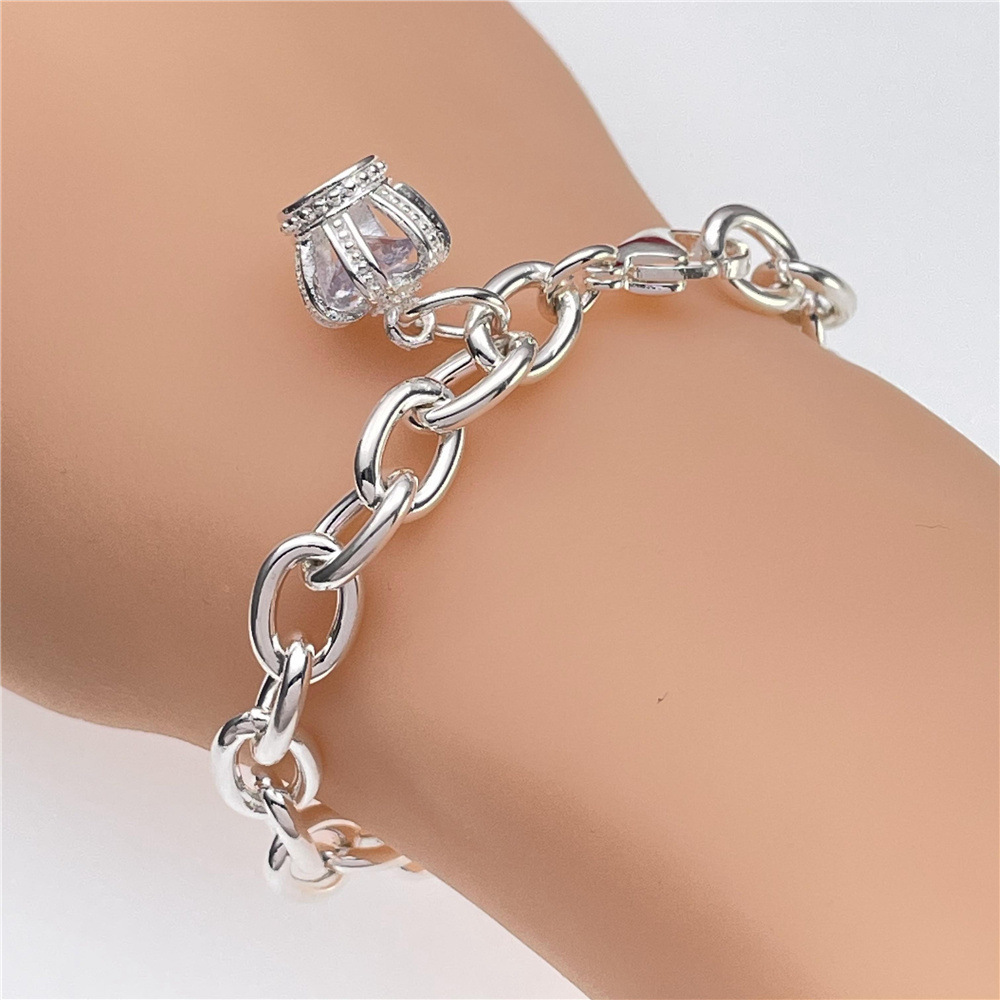 H068 charm crown Silver color Charms Bracelets for women Classic Chain for man Wedding party Christmas Gifts fashion Jewelry 20CM 8inches