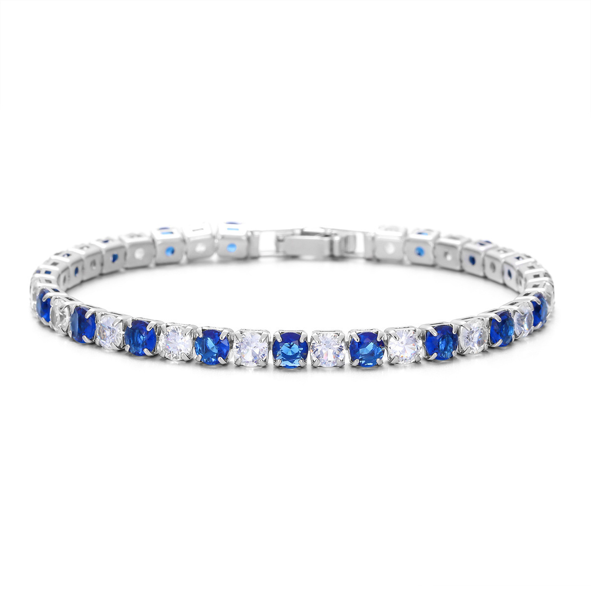 H020 charm chain white BLUE crystal Silver color Charms Bracelets for women Classic Chain for man Wedding party Christmas Gifts fashion Jewelry 18CM 7inches