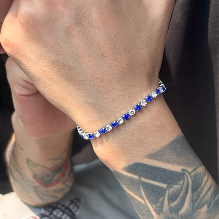 H020 charm chain white BLUE crystal Silver color Charms Bracelets for women Classic Chain for man Wedding party Christmas Gifts fashion Jewelry 18CM 7inches