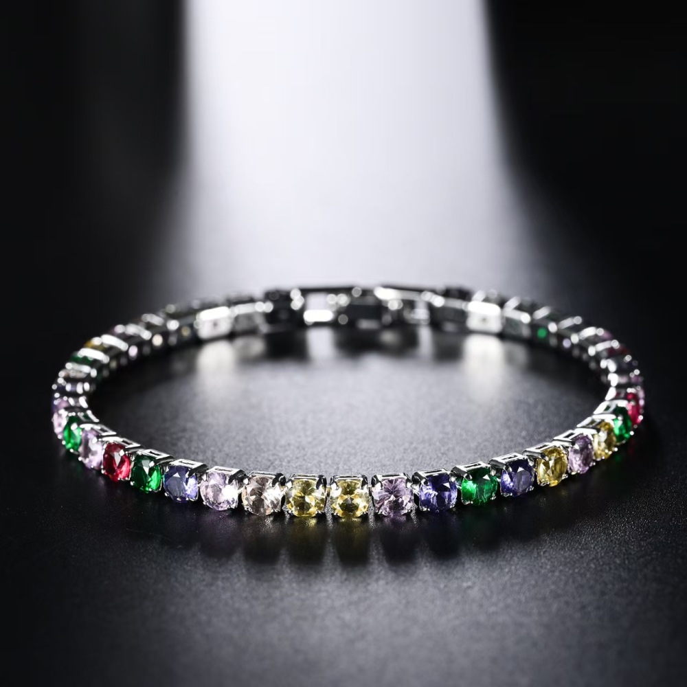 H040 charm chain colors crystal Silver color Charms Bracelets for women Classic Chain for man Wedding party Christmas Gifts fashion Jewelry 18CM 7inches