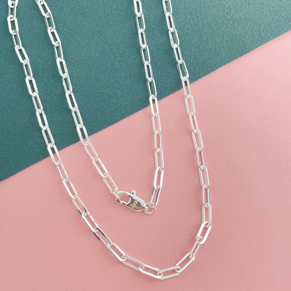 N025  925 Stamp Silver color 4MM chain Necklace for Women Luxury Couple Fine Jewelry Blade Chain wedding gift choker Clavicle
