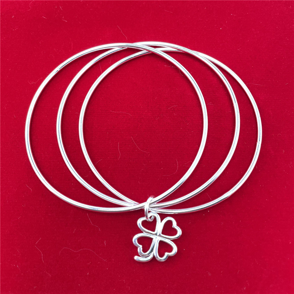 B001  Special offer 925 Stamp Silver  Bracelets for Women three circles hanging heart bangle Girl student Jewelry Fashion Party
