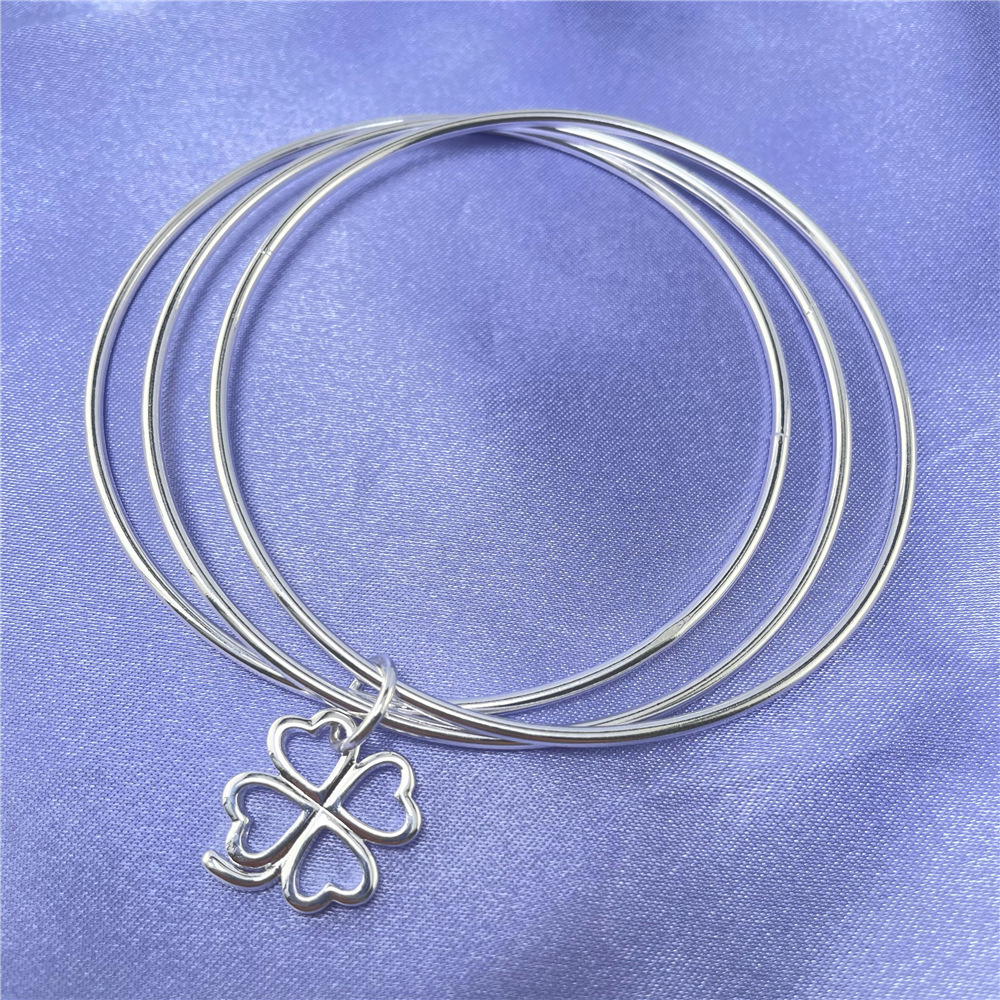 B001  Special offer 925 Stamp Silver  Bracelets for Women three circles hanging heart bangle Girl student Jewelry Fashion Party