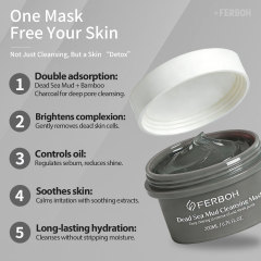 Dead Sea Mud& Bamboo Charcoal Clay Cleansing Face Mask Oil Control Deep Cleansing Skin Pore Reduce for Daily Care