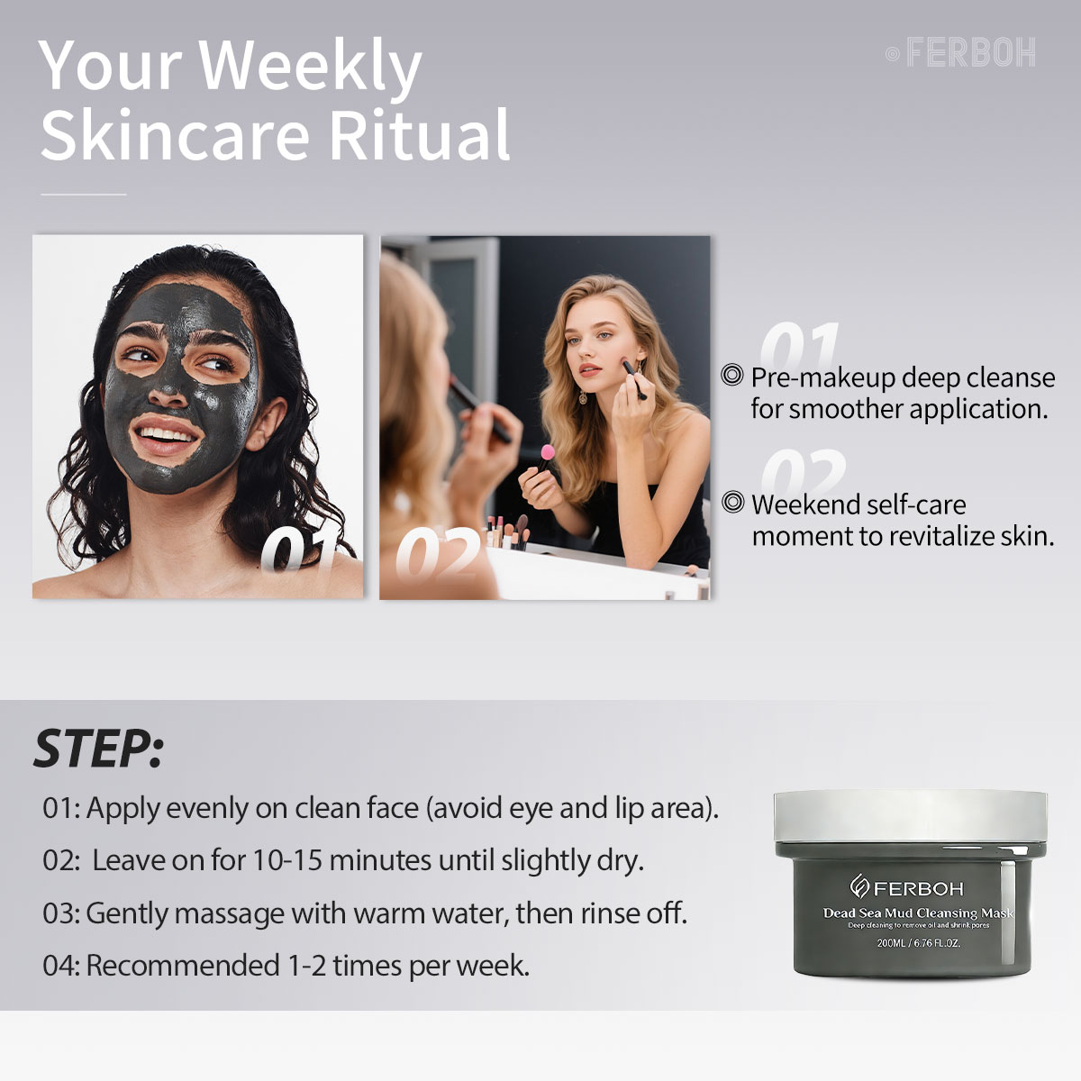 Dead Sea Mud& Bamboo Charcoal Clay Cleansing Face Mask Oil Control Deep Cleansing Skin Pore Reduce for Daily Care