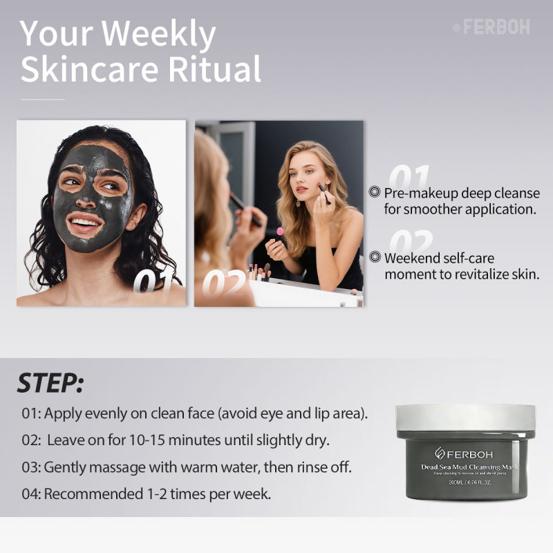Dead Sea Mud& Bamboo Charcoal Clay Cleansing Face Mask Oil Control Deep Cleansing Skin Pore Reduce for Daily Care