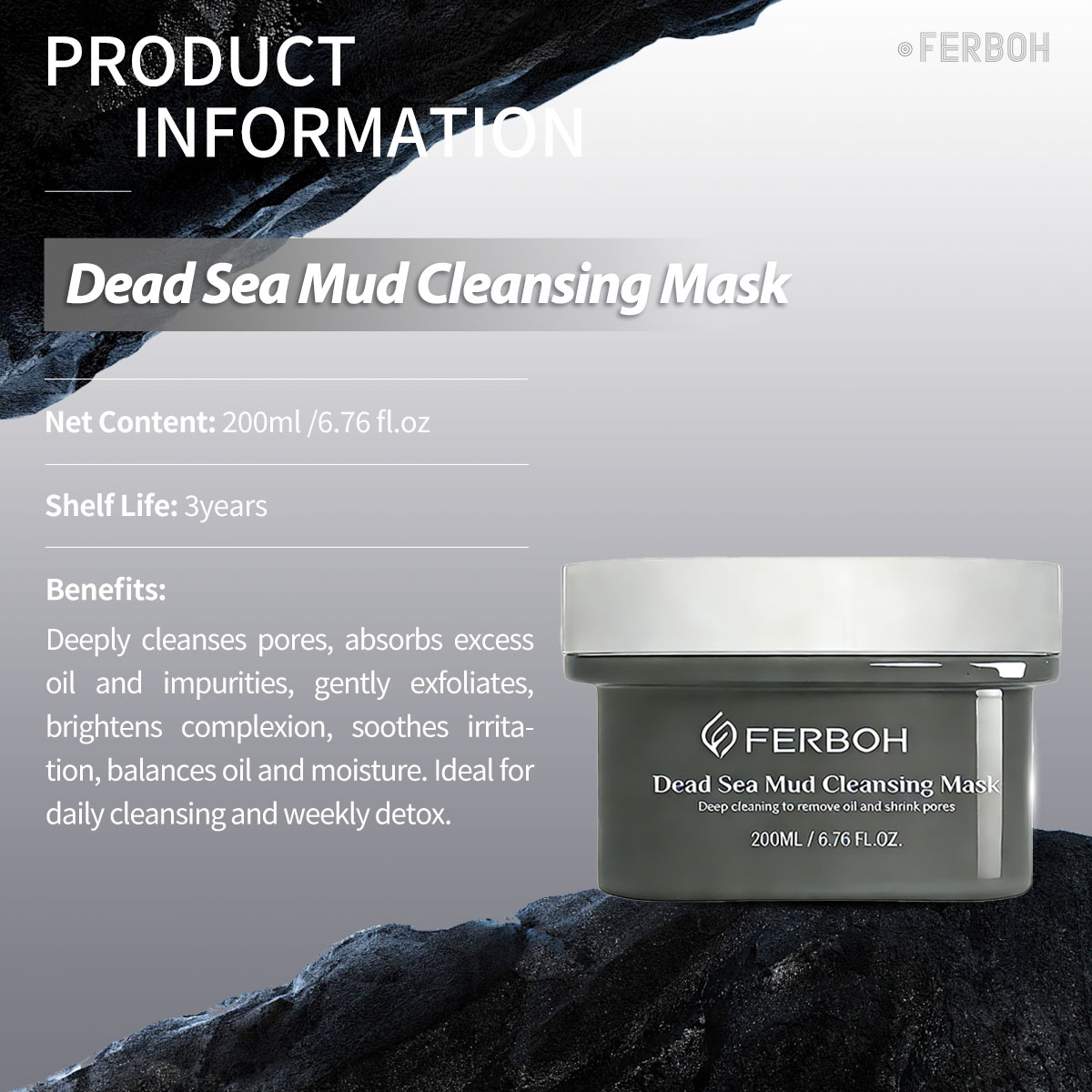 Dead Sea Mud& Bamboo Charcoal Clay Cleansing Face Mask Oil Control Deep Cleansing Skin Pore Reduce for Daily Care