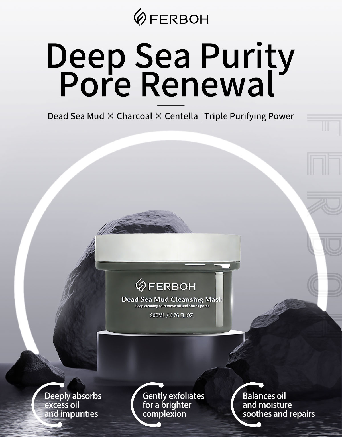 Dead Sea Mud& Bamboo Charcoal Clay Cleansing Face Mask Oil Control Deep Cleansing Skin Pore Reduce for Daily Care