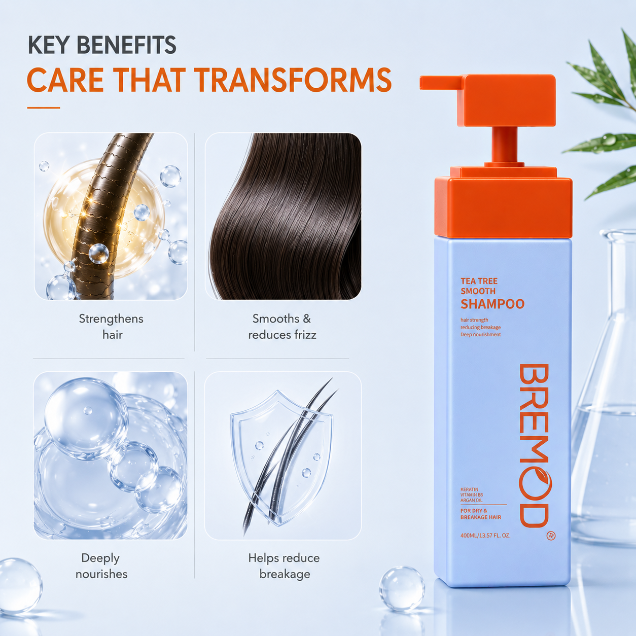 Wholesale Custom Tea Tree Essence Smooth Deep Nourishing Reducing Breakage Shampoo , for Itchy and Dry Scalp