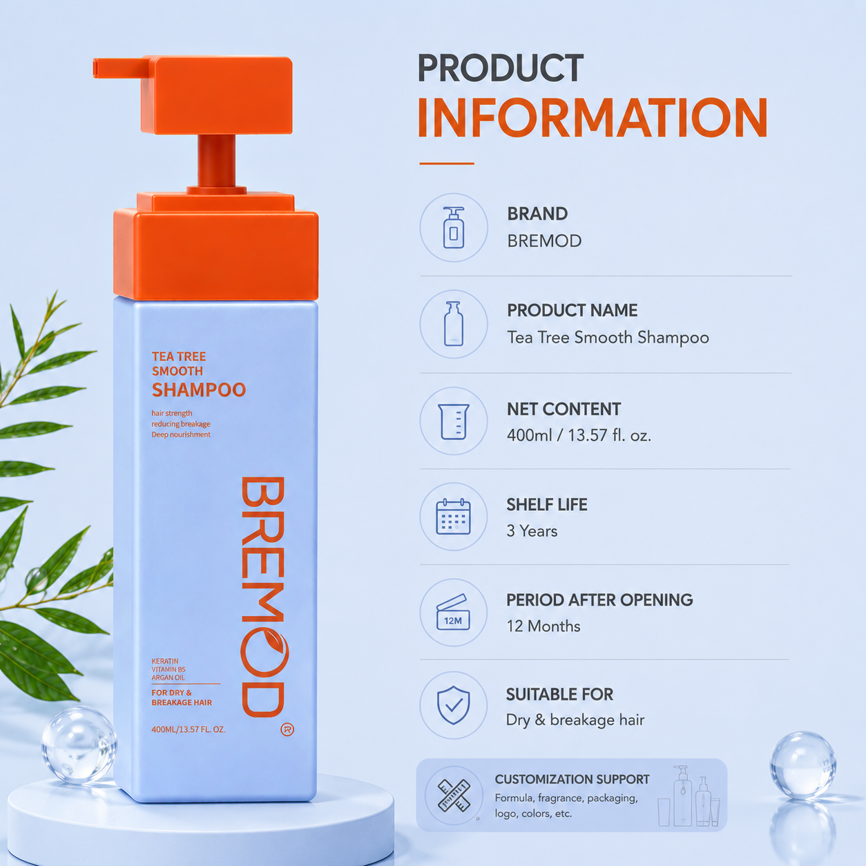 Wholesale Custom Tea Tree Essence Smooth Deep Nourishing Reducing Breakage Shampoo , for Itchy and Dry Scalp