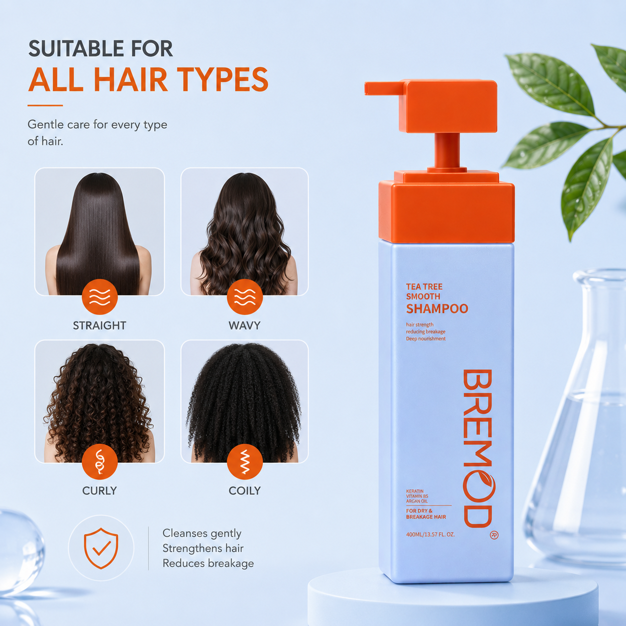 Wholesale Custom Tea Tree Essence Smooth Deep Nourishing Reducing Breakage Shampoo , for Itchy and Dry Scalp