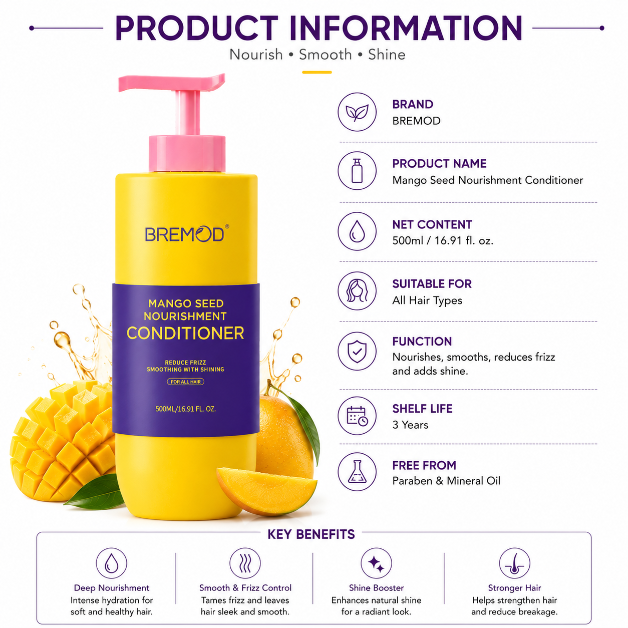 OEM/ODM Custom Label Fruity Fragrances Mango Shampoo Gentle Clean Refreshing Nourish Repairing Shampoo Product