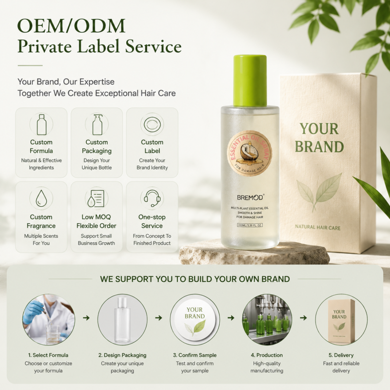 Factory OEM Multi-Plant Coconut Essential Oil Hair Serum Smooth & Shine Oil Solubility Spray for Dry Frizzy Damaged Hair