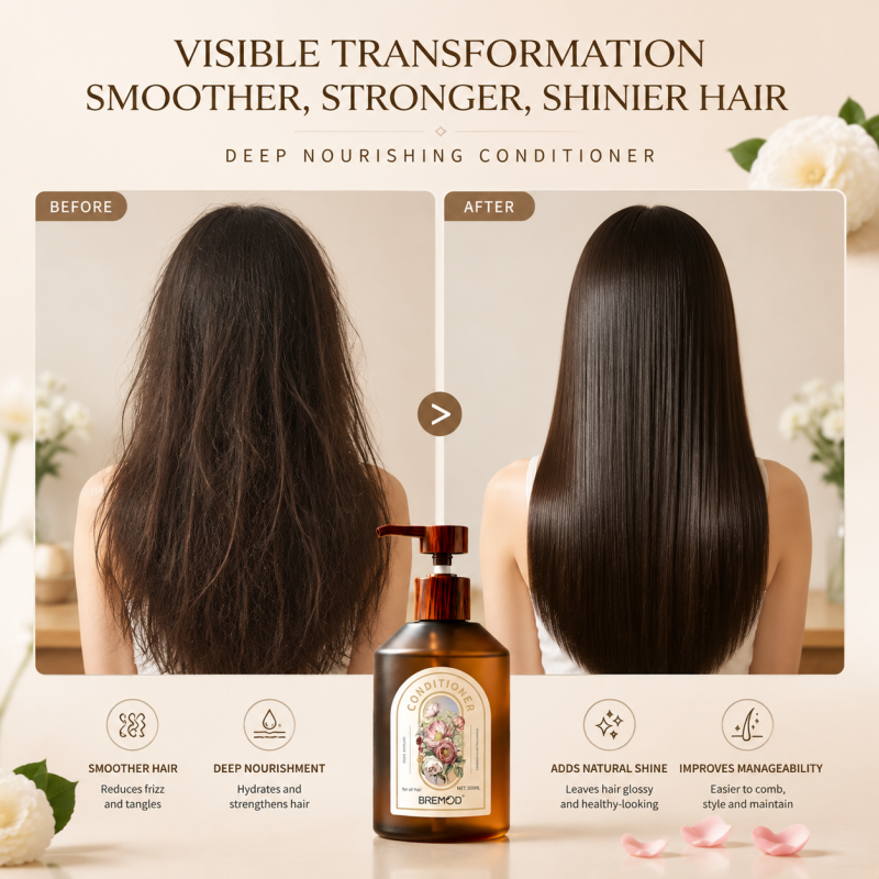 BREMOD Rose Perfume Hair Conditioner Long Lasting Fragrance Smoothing Anti-frizz Hair Care Conditioner 300ml Salon Home Use