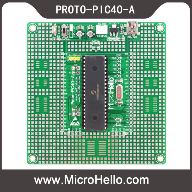 PROTO-PIC40-A with PIC18F4550 PIC microcontroller prototype board for all 8bit DIP40 PICs