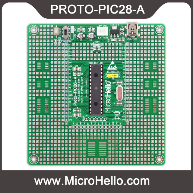 PROTO-PIC28-A with PIC18F2550 PIC microcontroller prototype board for all 8bit DIP28 PICs