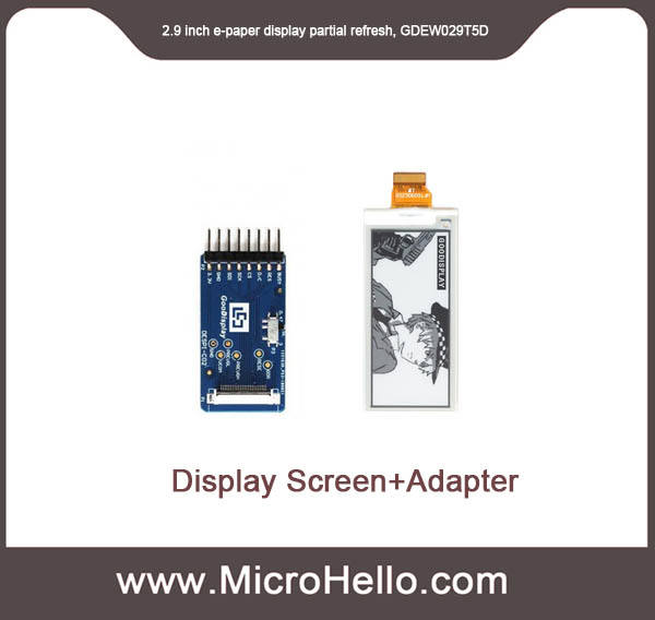 GDEW029T5D 2.9 inch e-paper display black and white 4 grayscale partial refresh 296x128