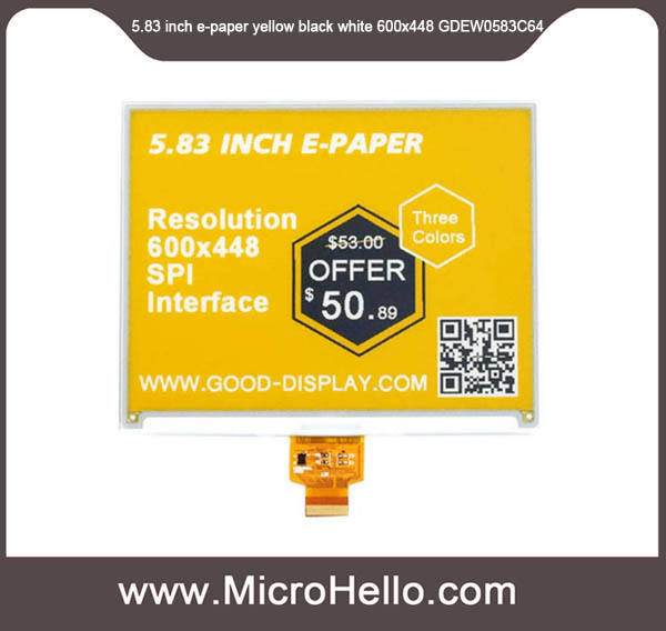 GDEW0583C64 5.83 inch e-paper display black white and yellow 600x448