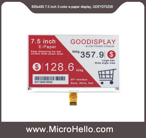 GDEY075Z08 7.5 inch black white red tri-color electronic paper display 800x480