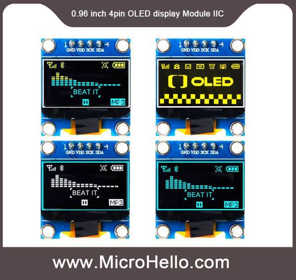 0.96 inch 4pin OLED display Module IIC yellow white blue yellow/blue optional