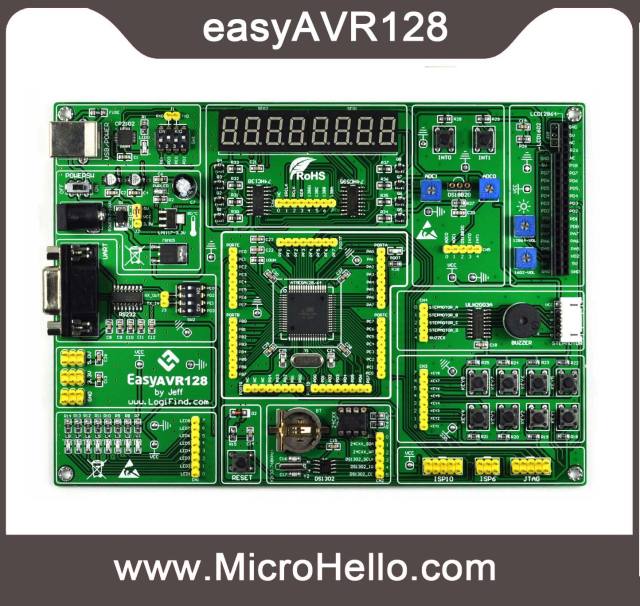 AVR development board easyAVR128 for ATmega128A with USB bootloader