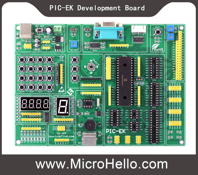 PIC-EK PIC development board for 8bit DIP40/28/20/18/14/8 PIC microcontrollers