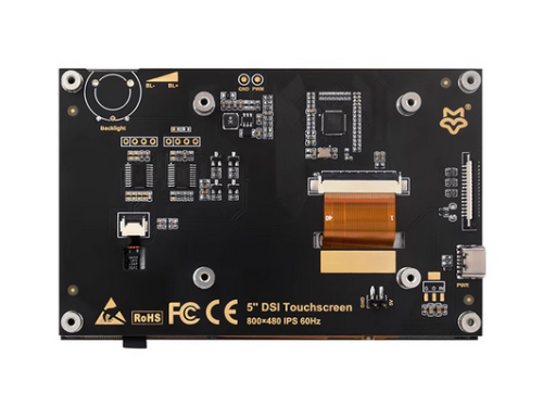 5" DSI Touchscreen capacitive touchscreen with a resolution of 800x480 and a wide viewing angle of 160°