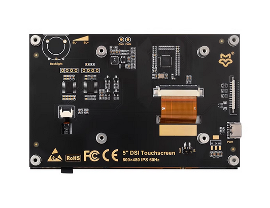 5" DSI Touchscreen capacitive touchscreen with a resolution of 800x480 and a wide viewing angle of 160°