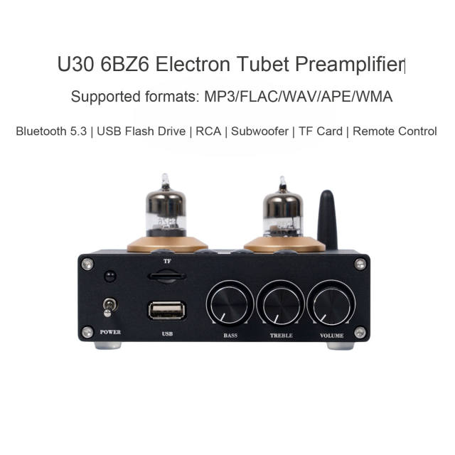 U30 bluetooth 5.3 6BZ6 tube preamplifier‌ high-end electronic tube pre-amplifier with TF card and lossless player front audio amplifier and headphone amplifier